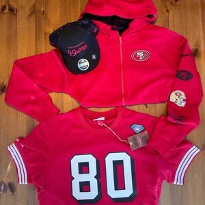 Mitchell & Ness Jerry Rice Jersey, Niners Sweatshirt and Hat (NWT)